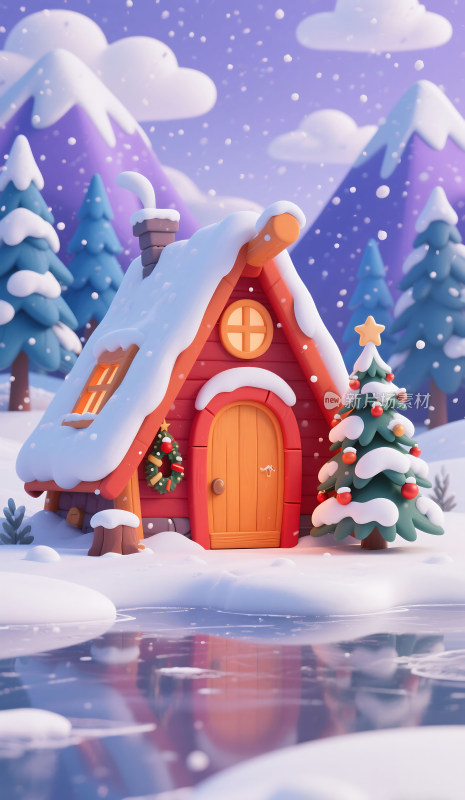 冬日童话小屋雪景