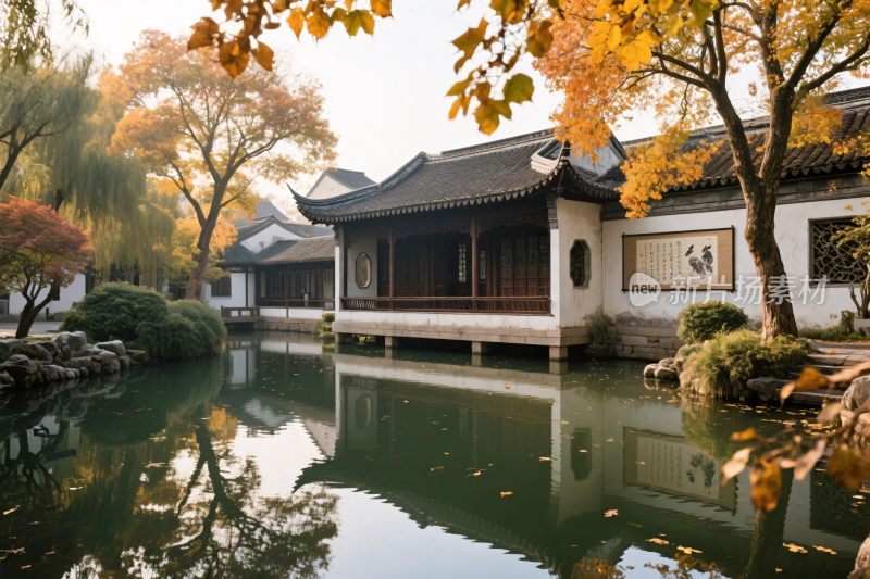 古建水景秋景图