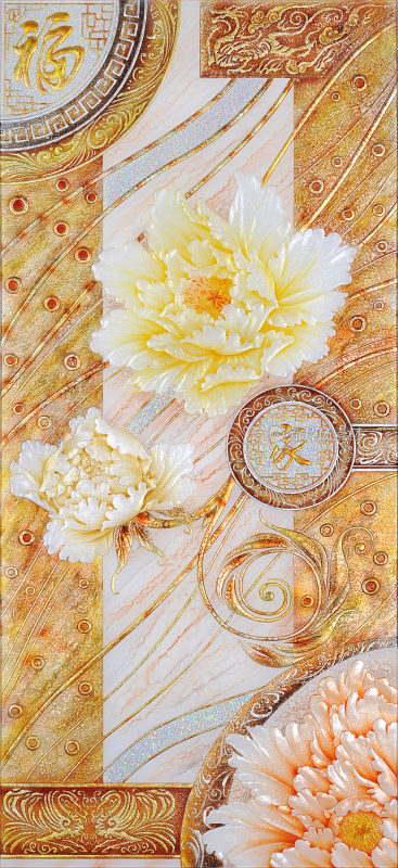 欧式线条牡丹屏风背景