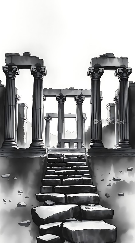 古罗马遗迹石阶与柱廊