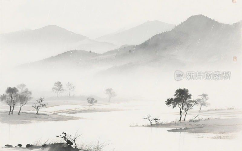 谷雨中国风山水插画