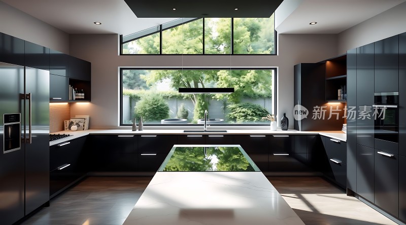 现代厨房设计自然光线充足简约时尚