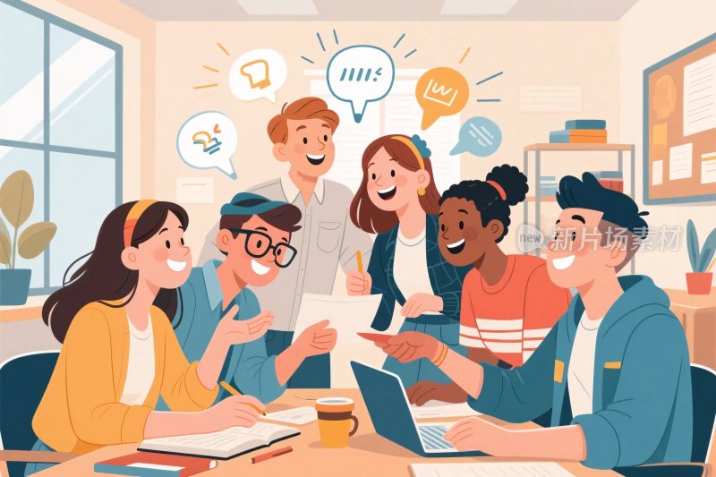 团队协作交流插画