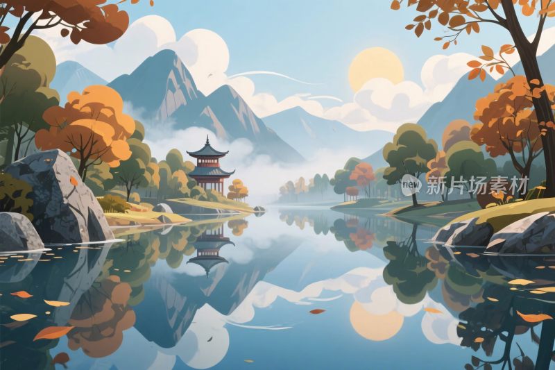 古风山水风景插画