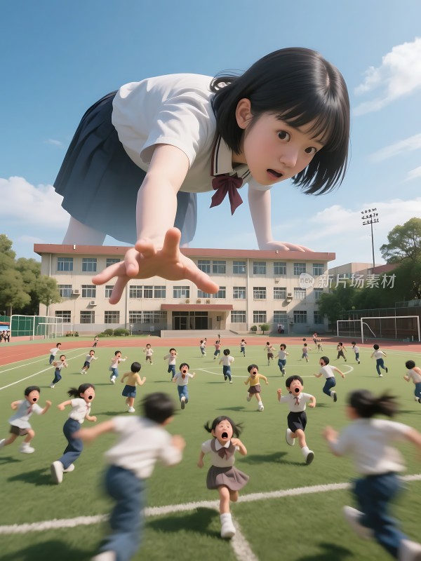 巨型少女追逐校园跑者