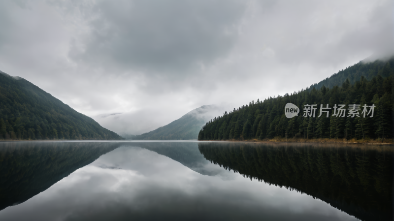 一个湖树木和山脉高清风景图片