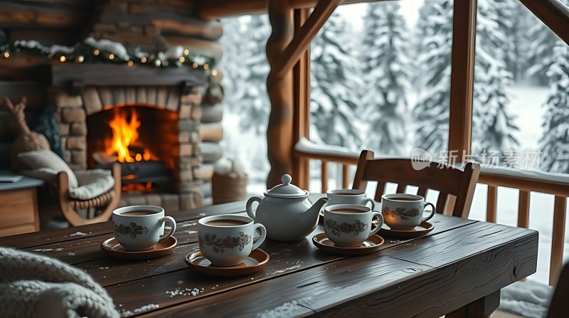 冬日暖炉旁的温馨茶话会
