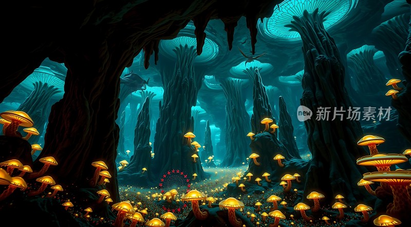 神秘洞穴中的奇幻蘑菇世界