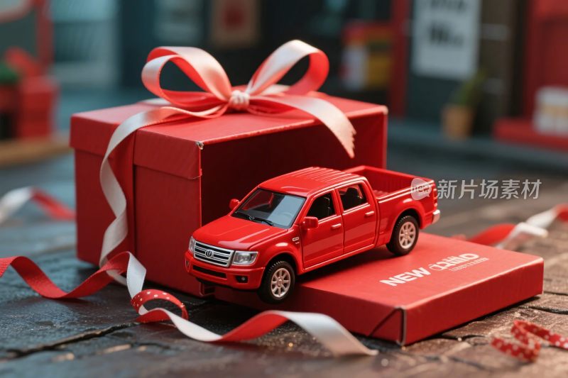 红礼盒与皮卡车模型