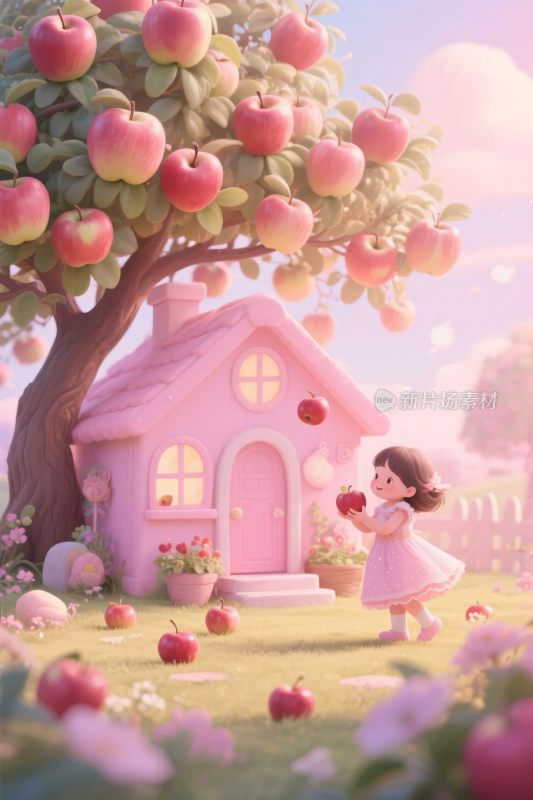 粉色童话小屋插画