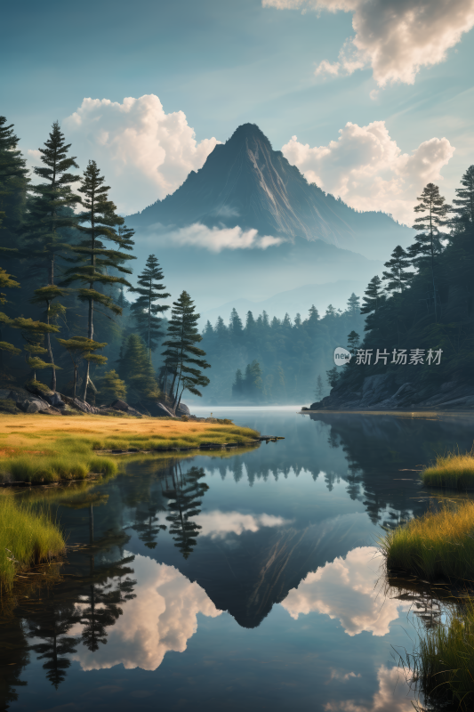 山倒映在湖的静水中高清风景插图片