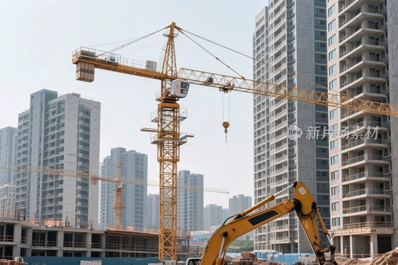 建筑工地塔吊施工场景