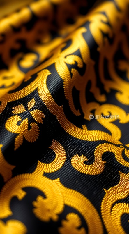黑色底金色花纹布料特写
