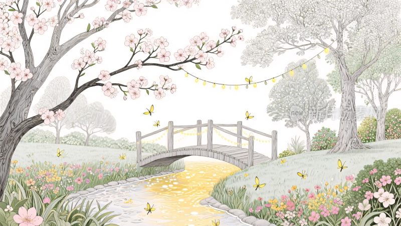 春日自然风景插画