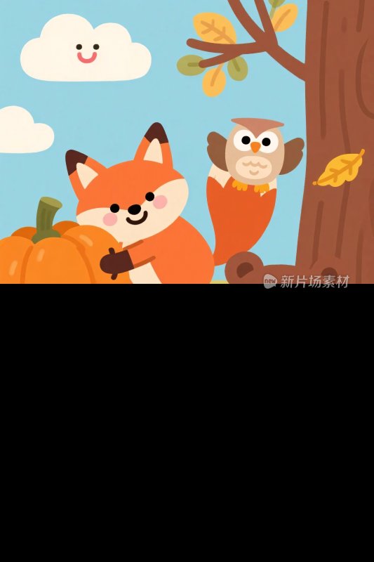 秋日森林动物插画