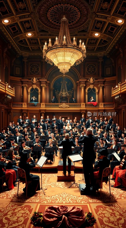 交响乐团华丽演出指挥家引领乐手们演奏动人旋律