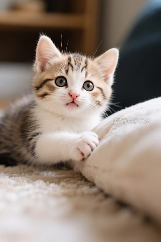 可爱小猫趴在枕头上