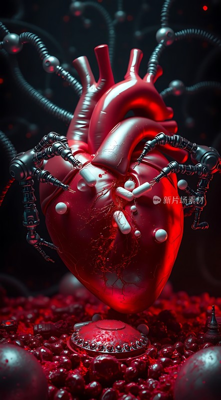 机械之心红色心脏与科技结合的艺术作品