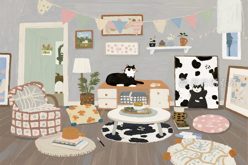 温馨室内插画场景
