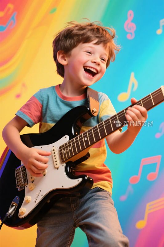 小孩弹吉他插画