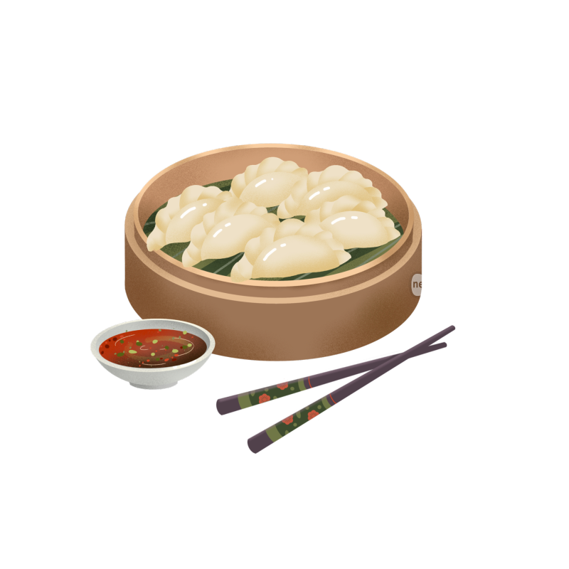 扁平风插画中国传统节日节气元素饺子