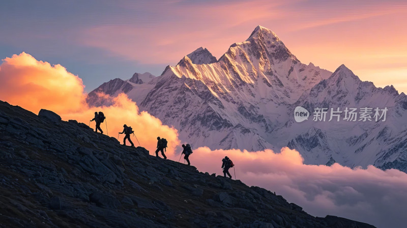 高山探险登山运动剪影风景图