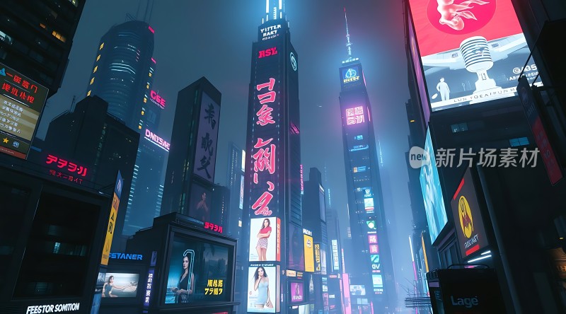 霓虹闪烁的未来都市夜景