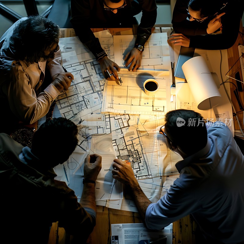 团队协作共同探讨建筑蓝图