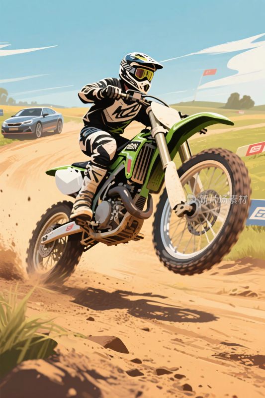 摩托车手越野飞驰画面