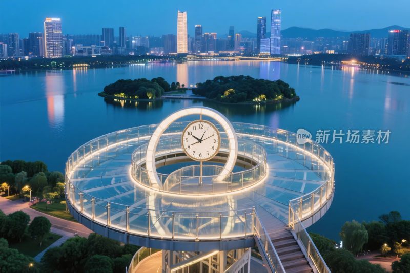 现代都市湖景观景台