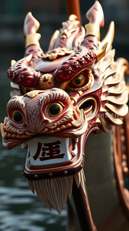 红色龙船头威武壮观