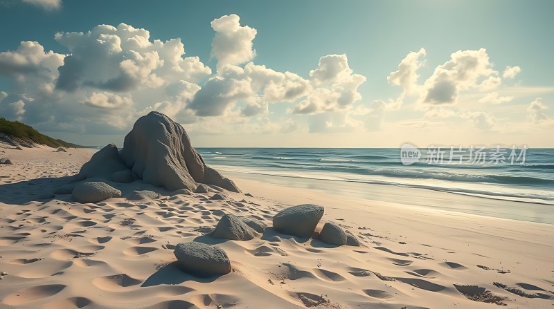 阳光下的海滩奇石