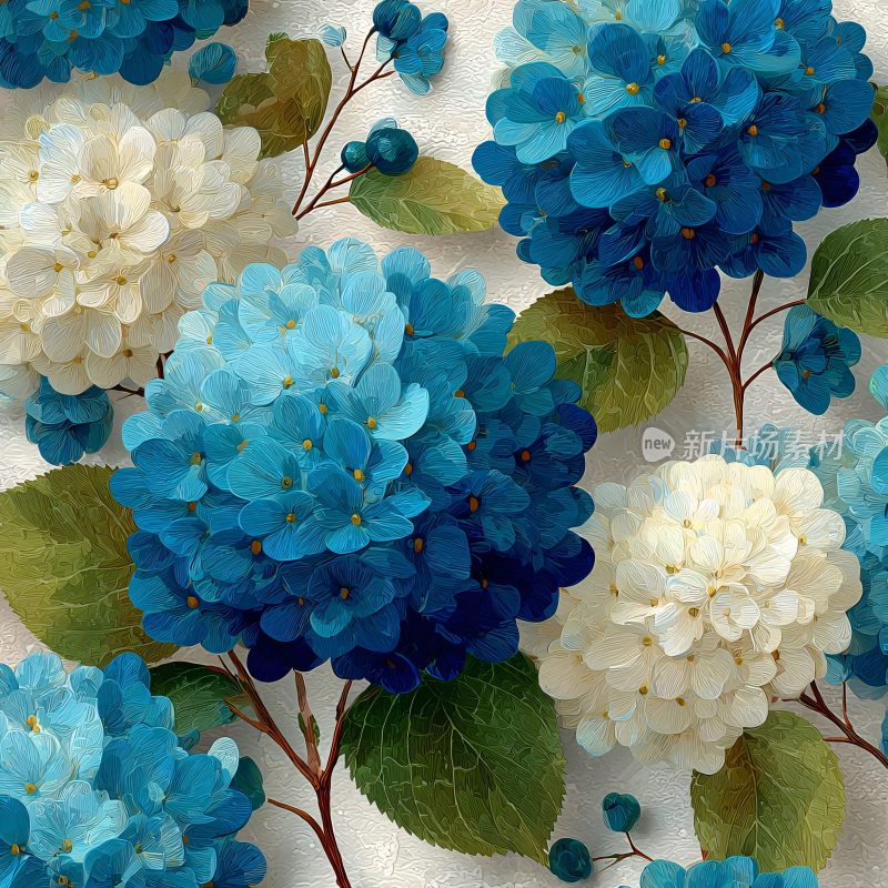 蓝白绣球花插画图案