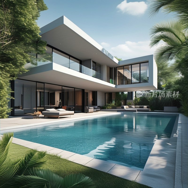 豪华别墅泳池景