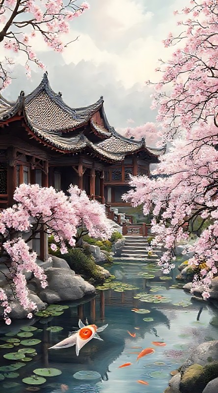 春日古院樱花落