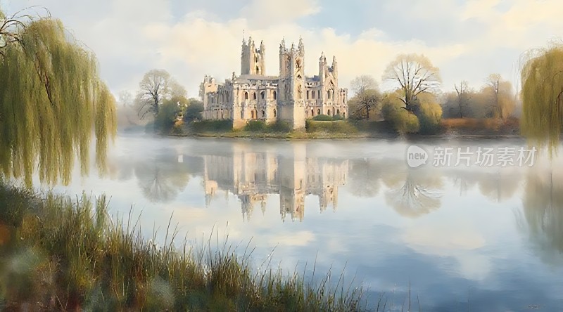 湖畔古堡映水景