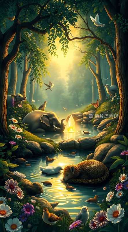 森林秘境动物和谐共处