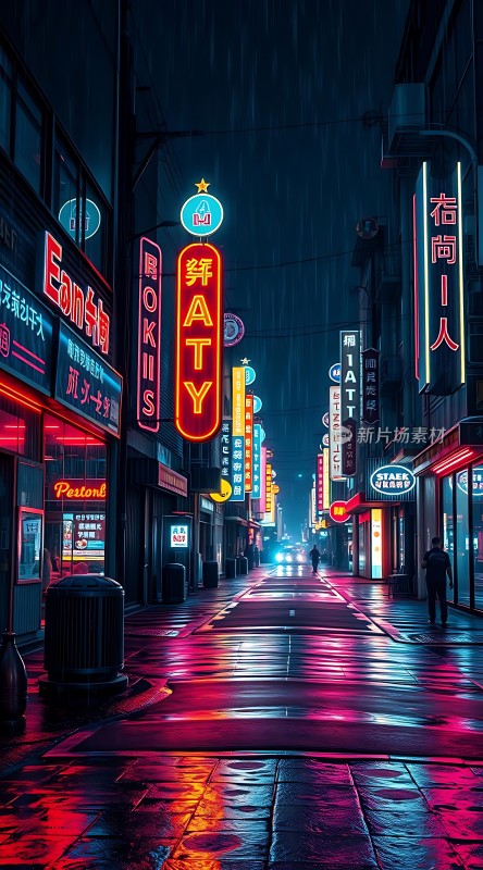 霓虹灯下的繁华街道