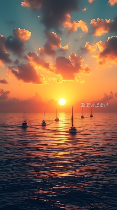 日落帆影映波光