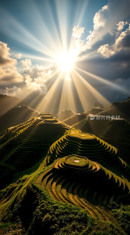 梯田晨曦阳光洒满大地