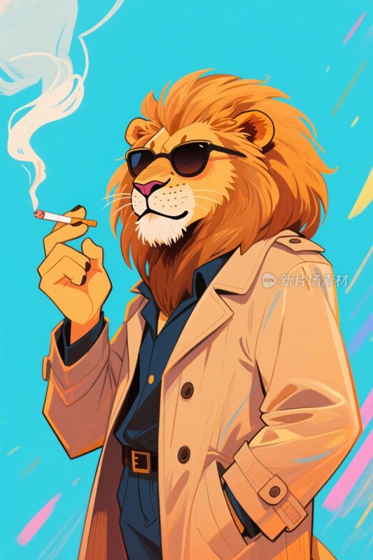 拟人狮子戴墨镜插画