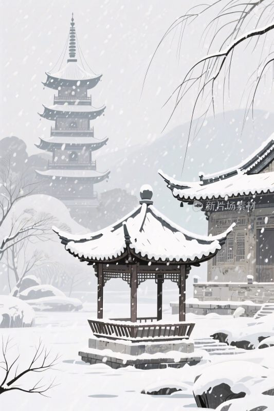冬季古建雪景图