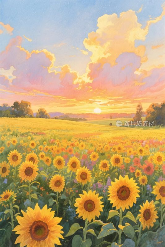 向日葵田园风景插画