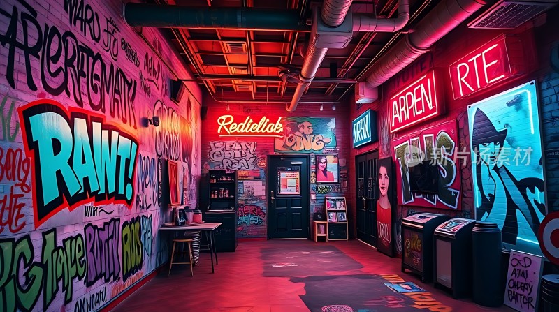 霓虹灯下的涂鸦艺术走廊