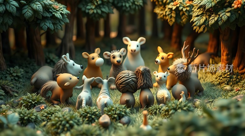 森林动物聚会和谐共处