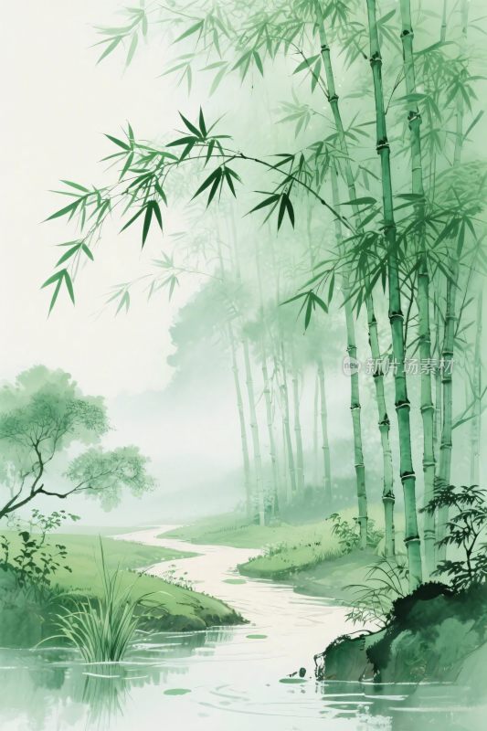 水墨山水竹林风景