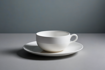 桌子上一个白色的杯子和碟子高清图片
