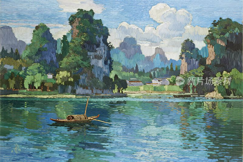 山水风景油画插画