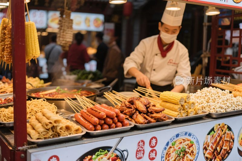 街头小吃美食摊场景