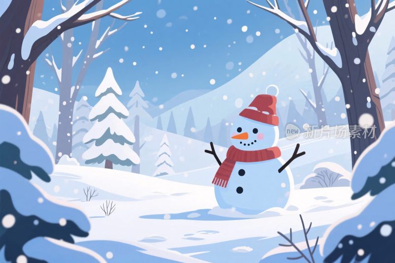 冬日雪景雪人插画